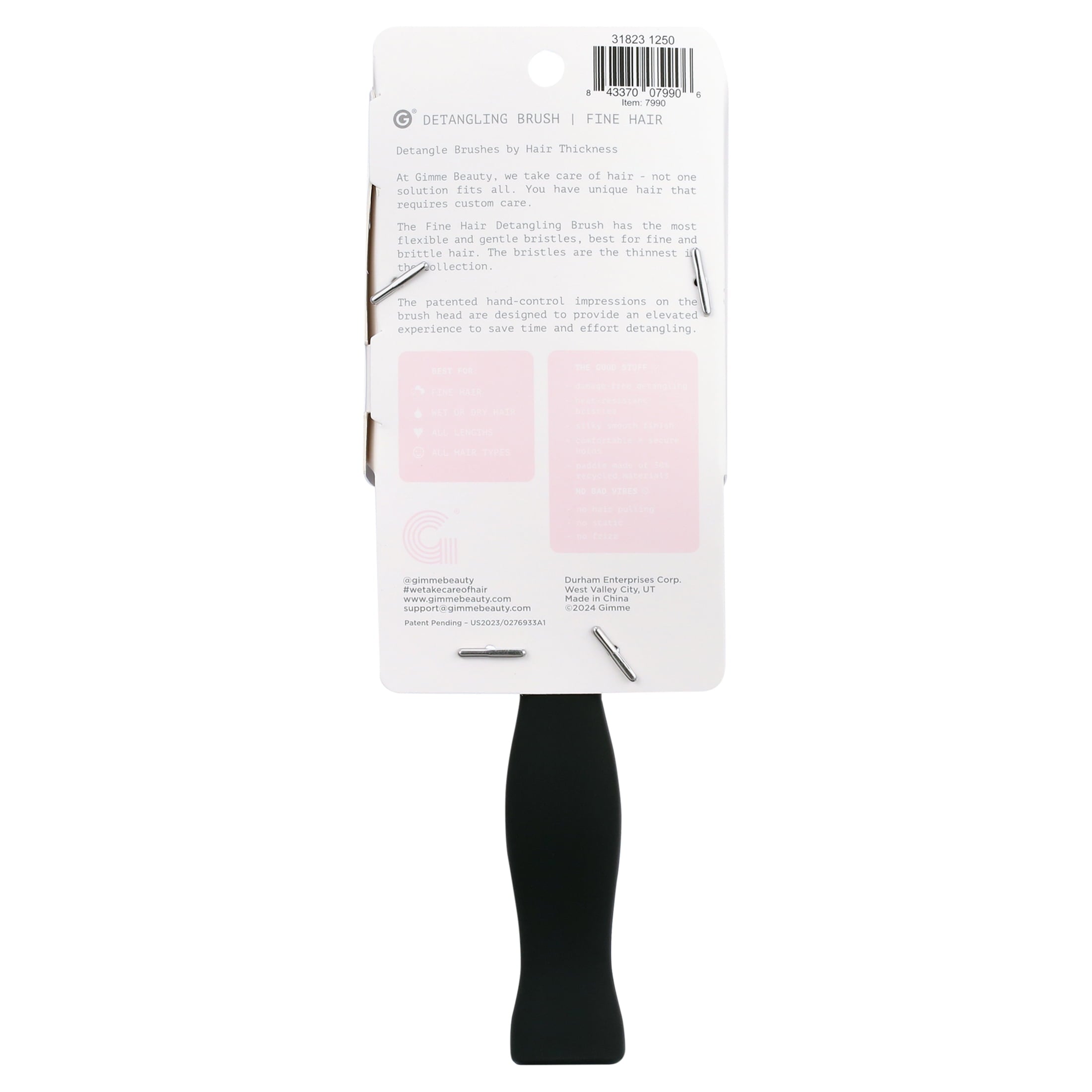 Gimme Beauty Hairbrush Detangle Fine Hair Synthetic Bristles Black 1ct