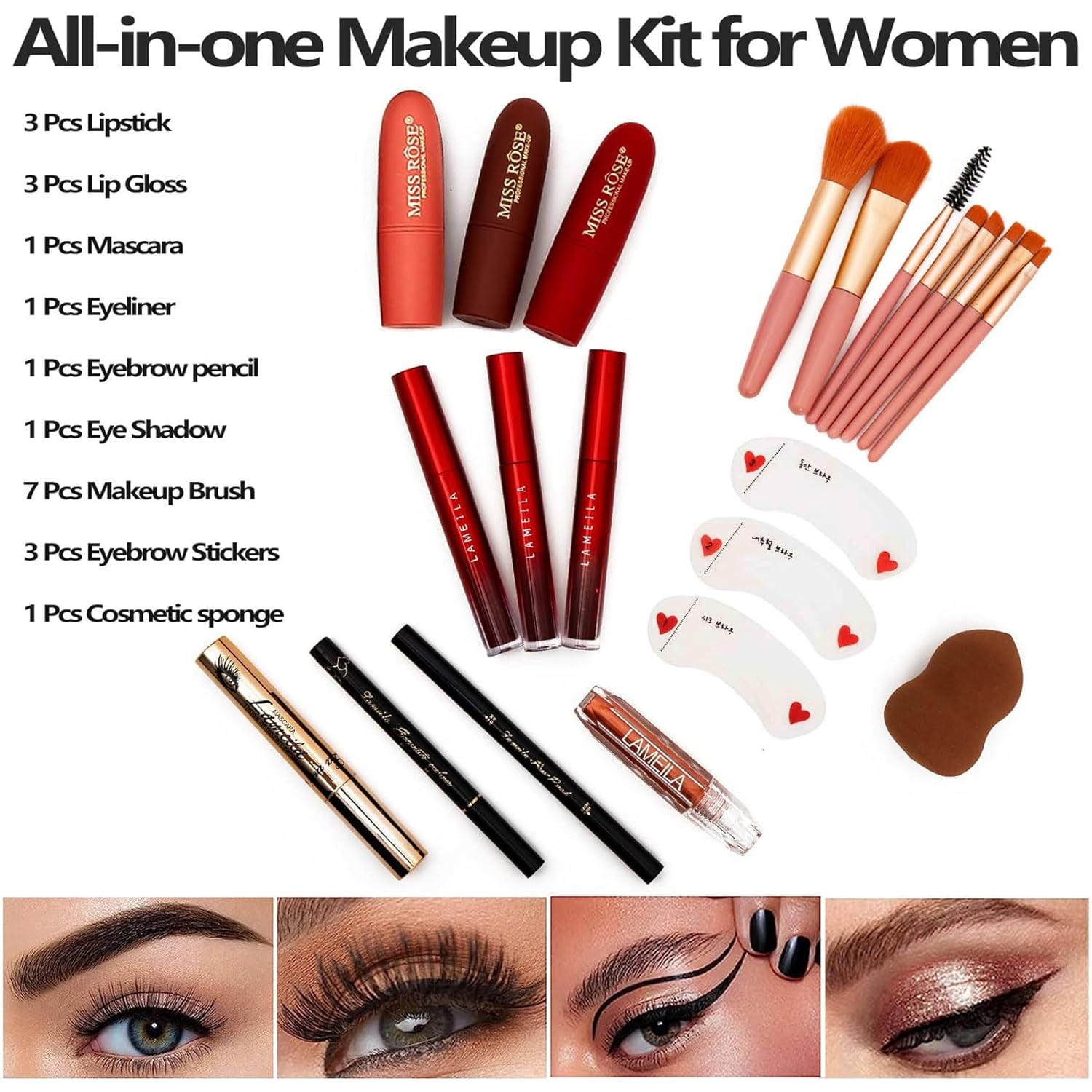 MISS ROSE 132 Colors Makeup Kit All in One,Professional Make Up Kit for Teenage Girl,Makeup Set for Women,Include Eyeshadow/Lipstick/Concealer/Lip Gloss/Eyeliner/Mascara/Makeup Brushes