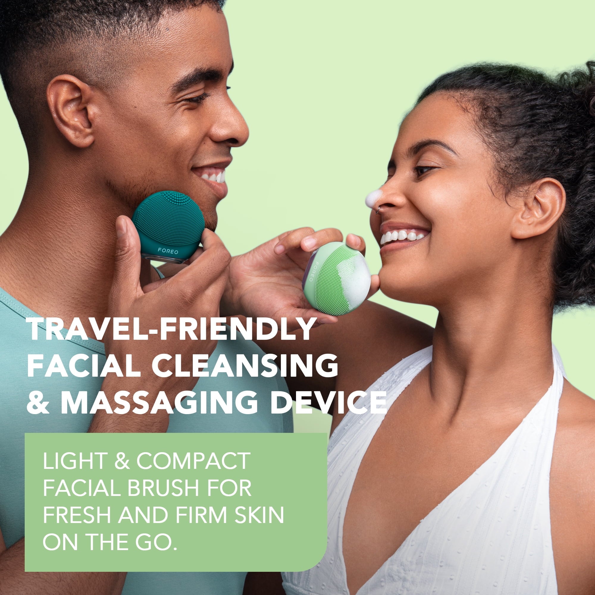 FOREO LUNA 4 Go - Silicone Facial Cleansing Brush for Travel & Daily Skincare - Pistachio