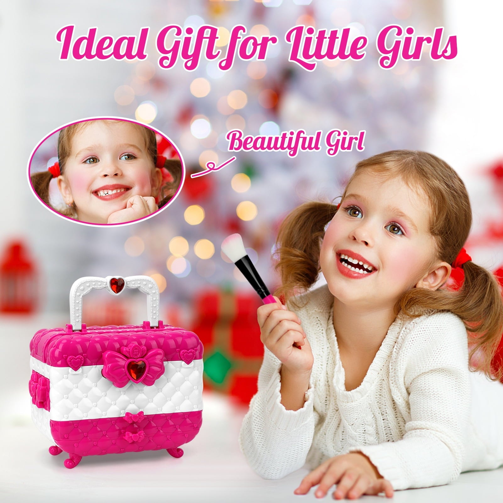 Sendida Toys for Kids Washable Makeup Kit Princess Toys Makeup Gift Set for Girls Age 3-12 (Rose)