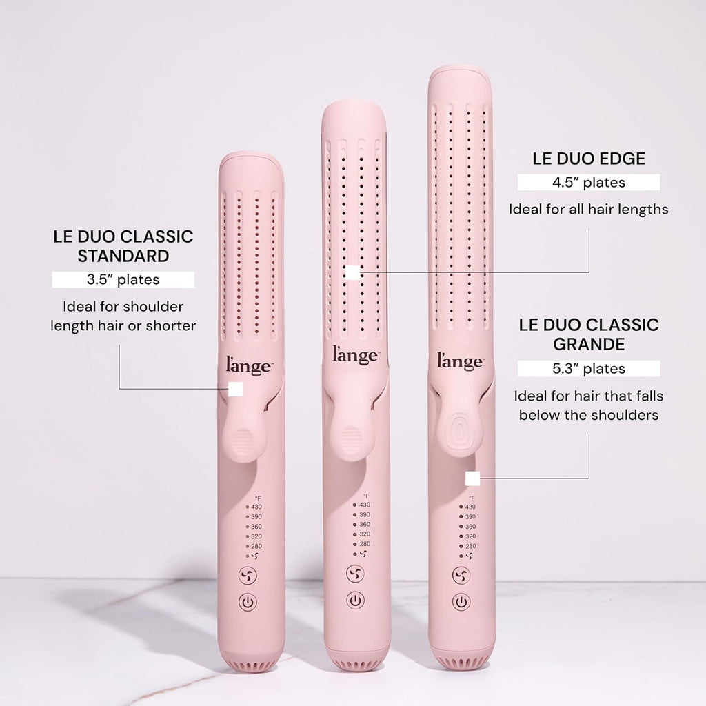 L'ANGE HAIR Le Duo Edge 360° Airflow Titanium Styler Blush | 1” Wide Titanium Plates with Rounded Corners & Softly Beveled Edges (Blush)