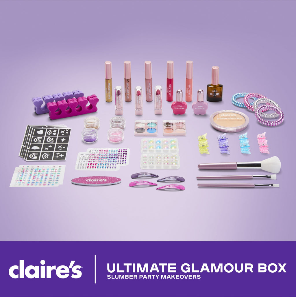 Claire’s® Ultimate Glamour Box Slumber Party Makeover Set, Kids Makeup Kit, Girls Slumber Party, Ages 8+