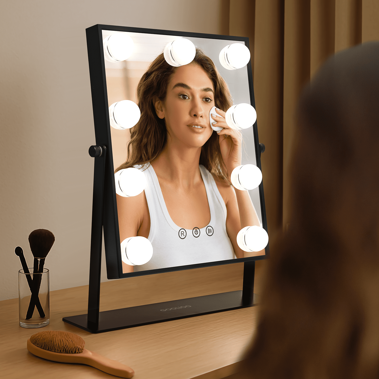 Goolioo Vanity Mirror with Lights, Hollywood Lighted Vanity Makeup Mirror, 10x Magnification, Black