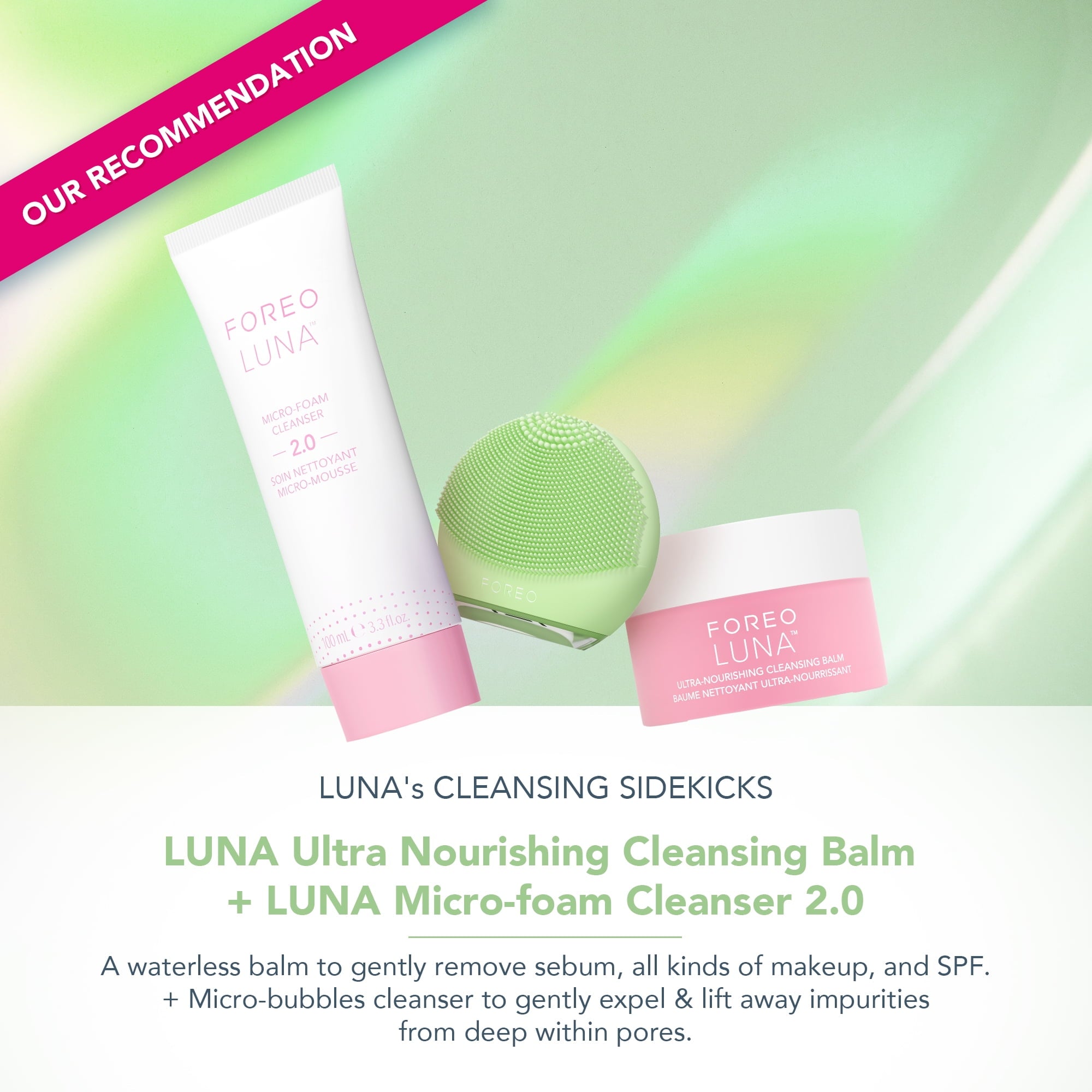 FOREO LUNA 4 Go - Silicone Facial Cleansing Brush for Travel & Daily Skincare - Pistachio