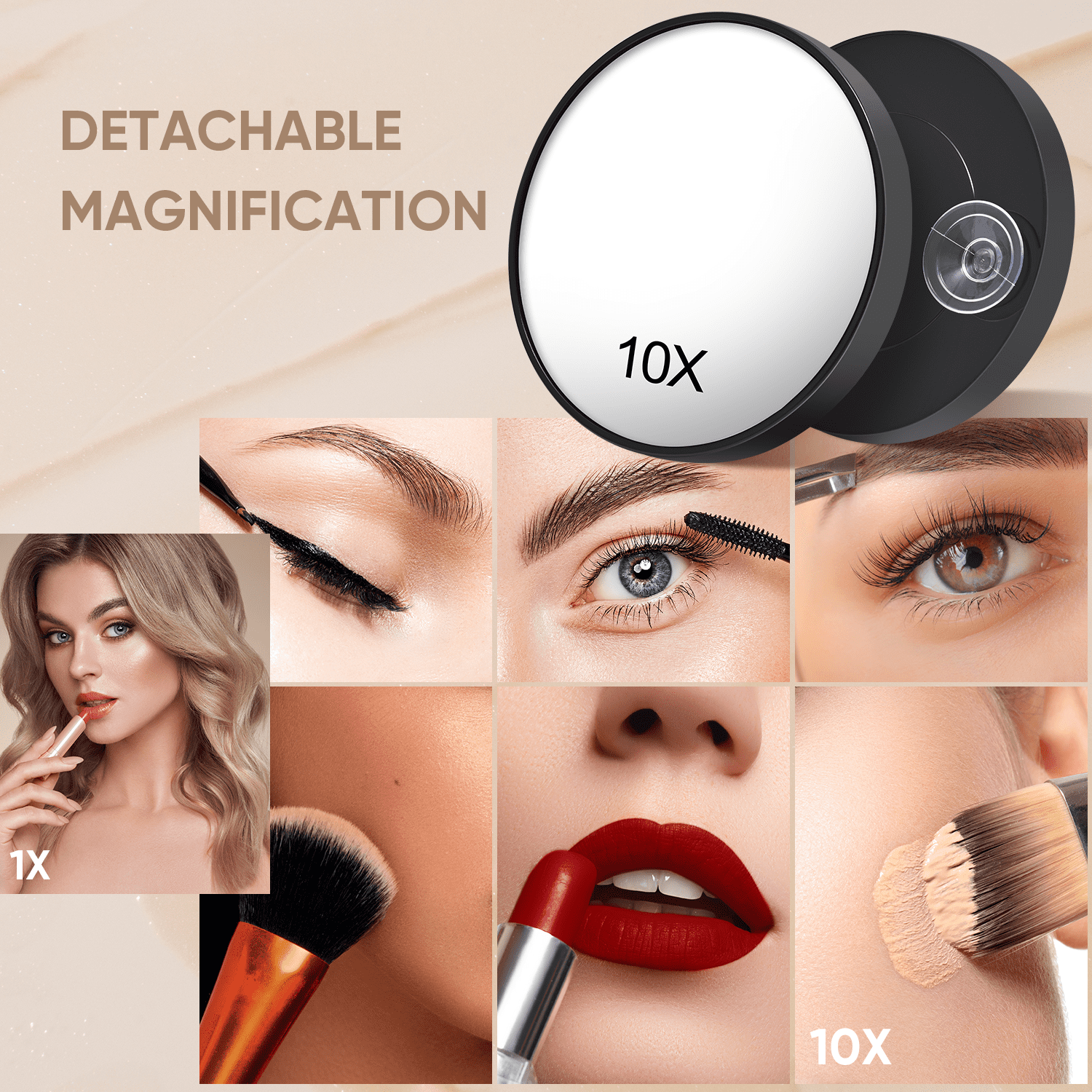 Goolioo Vanity Mirror with Lights, Hollywood Lighted Vanity Makeup Mirror, 10x Magnification, Black