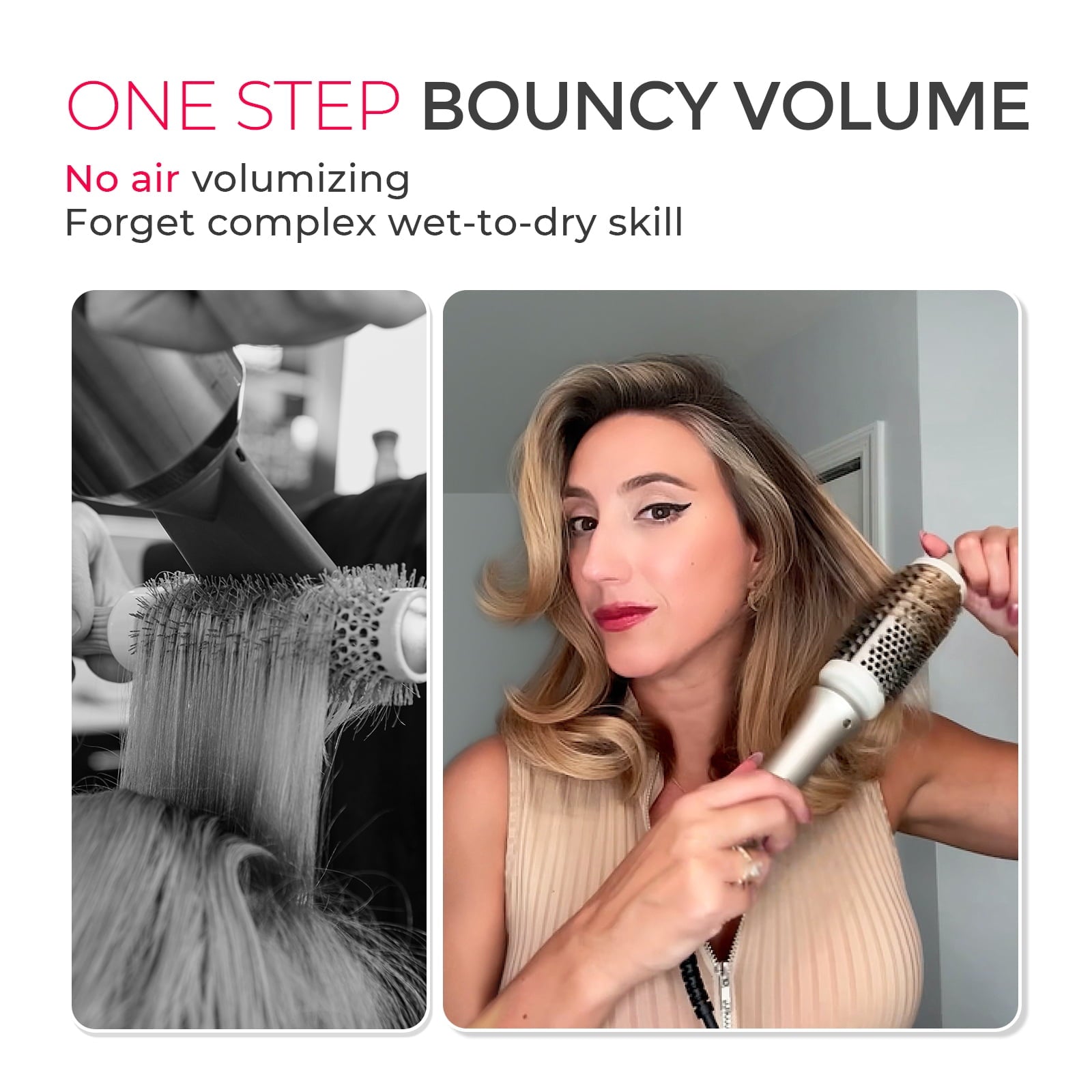 TYMO STYLUX Thermal Brush, 3-in-1 Heated Round Brush for Blowouts, Straightening & Curling, 1.7-inch Ceramic Barrel, Dual Voltage, Gold