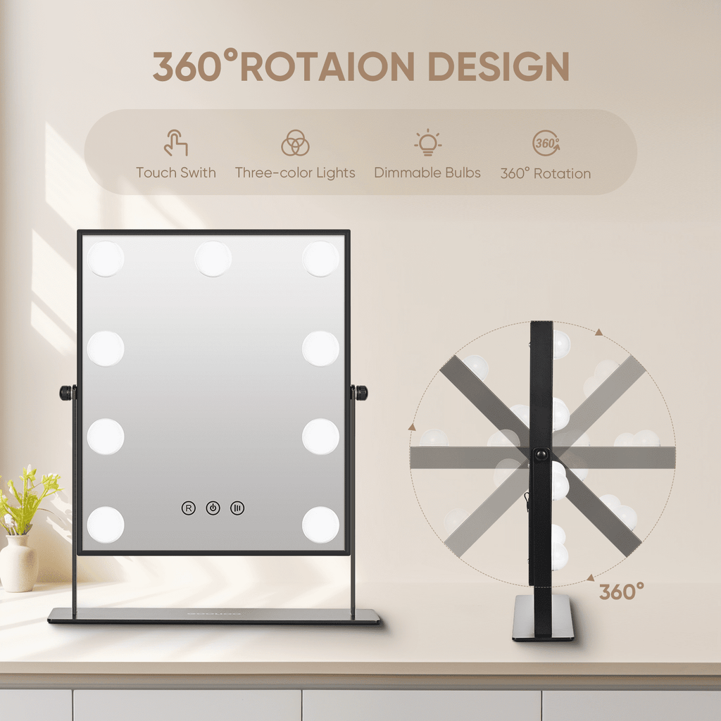 Goolioo Vanity Mirror with Lights, Hollywood Lighted Vanity Makeup Mirror, 10x Magnification, Black