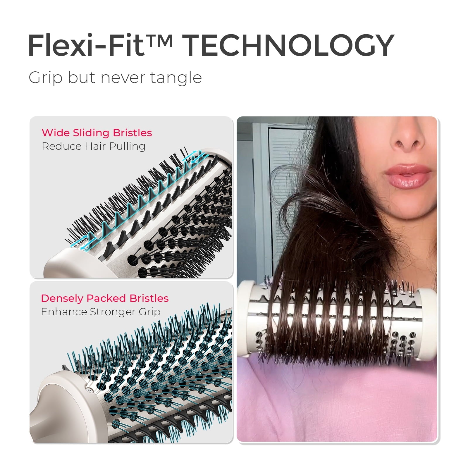 TYMO STYLUX Thermal Brush, 3-in-1 Heated Round Brush for Blowouts, Straightening & Curling, 1.7-inch Ceramic Barrel, Dual Voltage, Gold