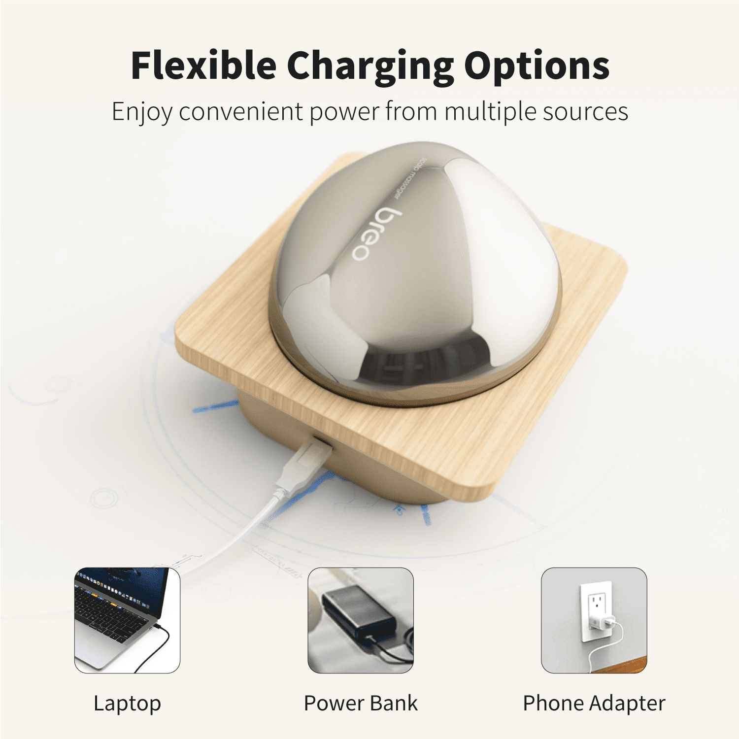 Breo Scalp Mini Pro Scalp Massager IPX7 Scratcher Detangler Kneading Bamboo Charging Base Natural  Care Therapy