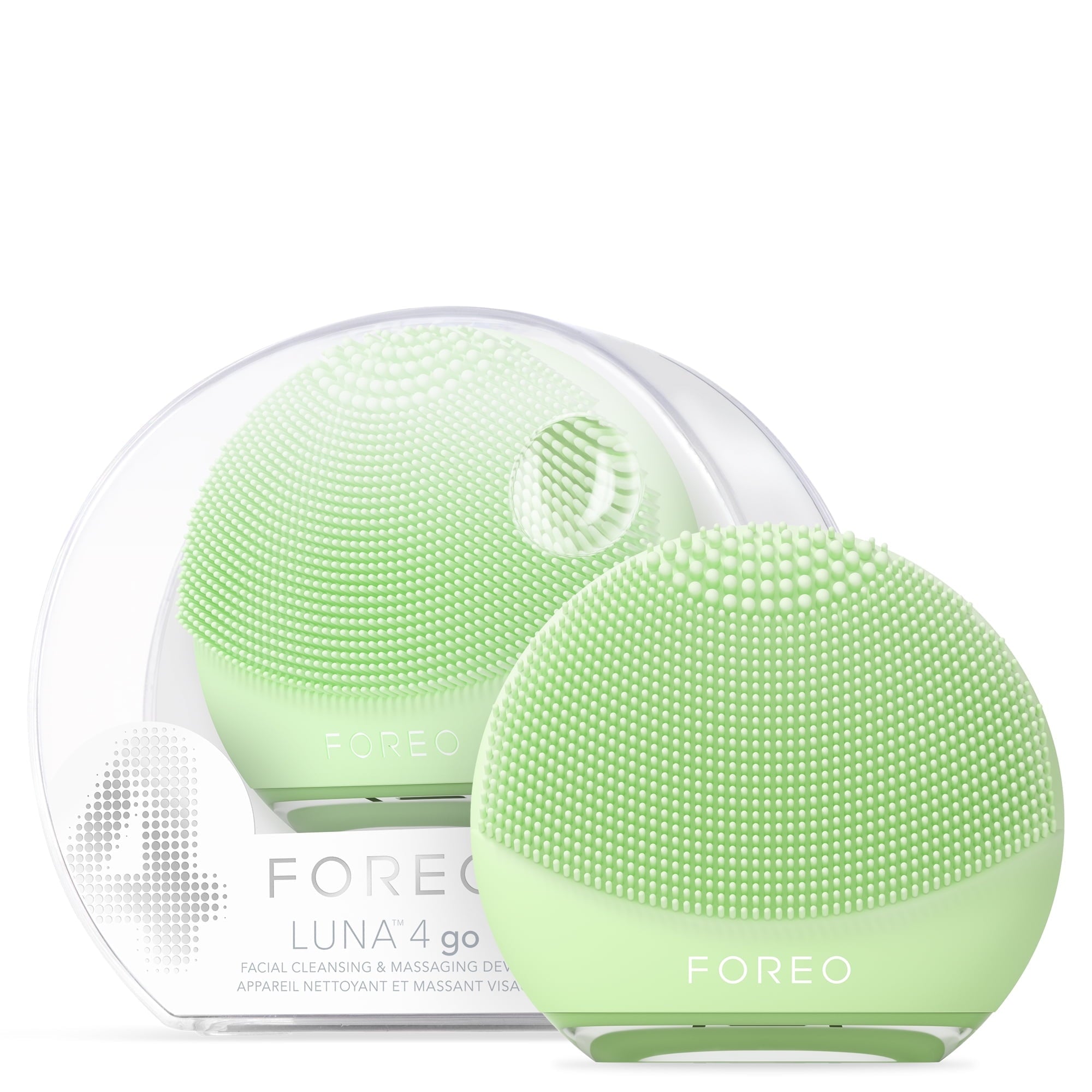 FOREO LUNA 4 Go - Silicone Facial Cleansing Brush for Travel & Daily Skincare - Pistachio