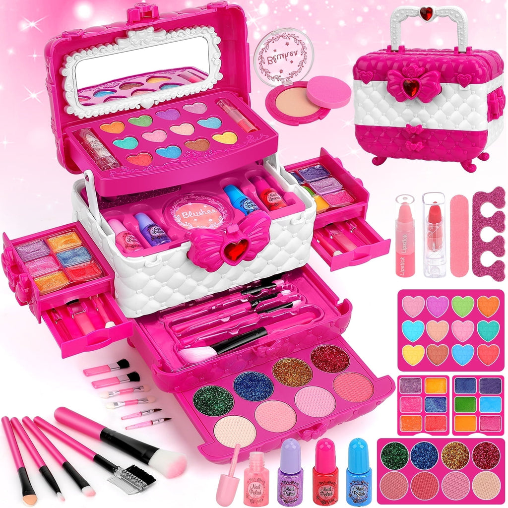 Sendida Toys for Kids Washable Makeup Kit Princess Toys Makeup Gift Set for Girls Age 3-12 (Rose)