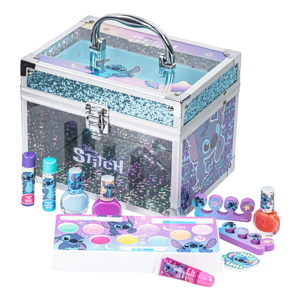 Stitch Kids Makeup Kit Train Case Beauty Set, Washable Play Makeup Set for Kids’ Party Favors