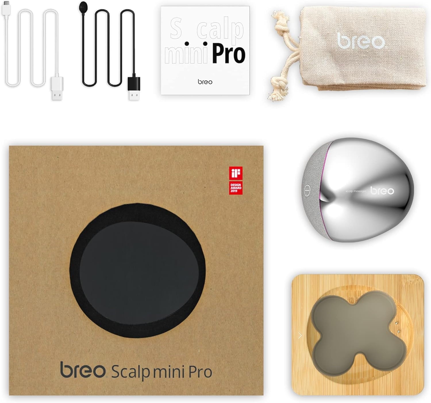 Breo Scalp Mini Pro Scalp Massager IPX7 Scratcher Detangler Kneading Bamboo Charging Base Natural  Care Therapy
