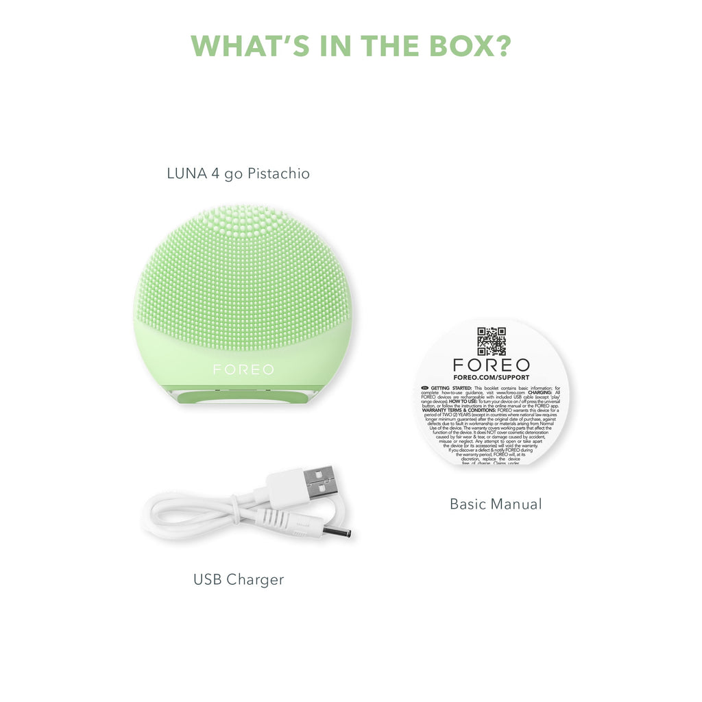 FOREO LUNA 4 Go - Silicone Facial Cleansing Brush for Travel & Daily Skincare - Pistachio