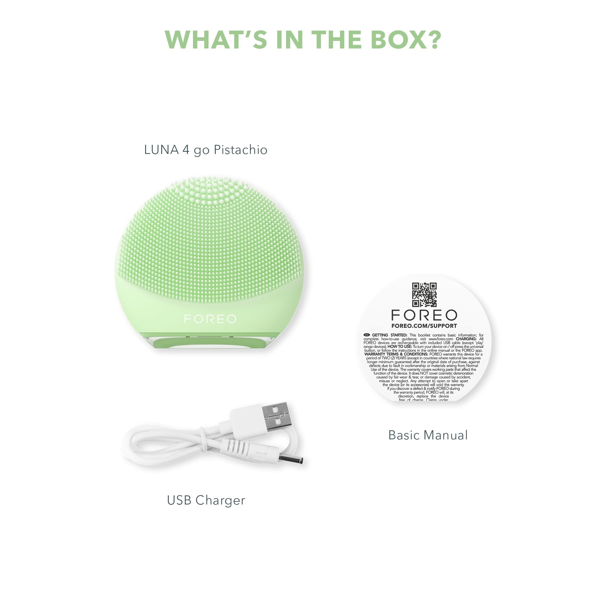 FOREO LUNA 4 Go - Silicone Facial Cleansing Brush for Travel & Daily Skincare - Pistachio