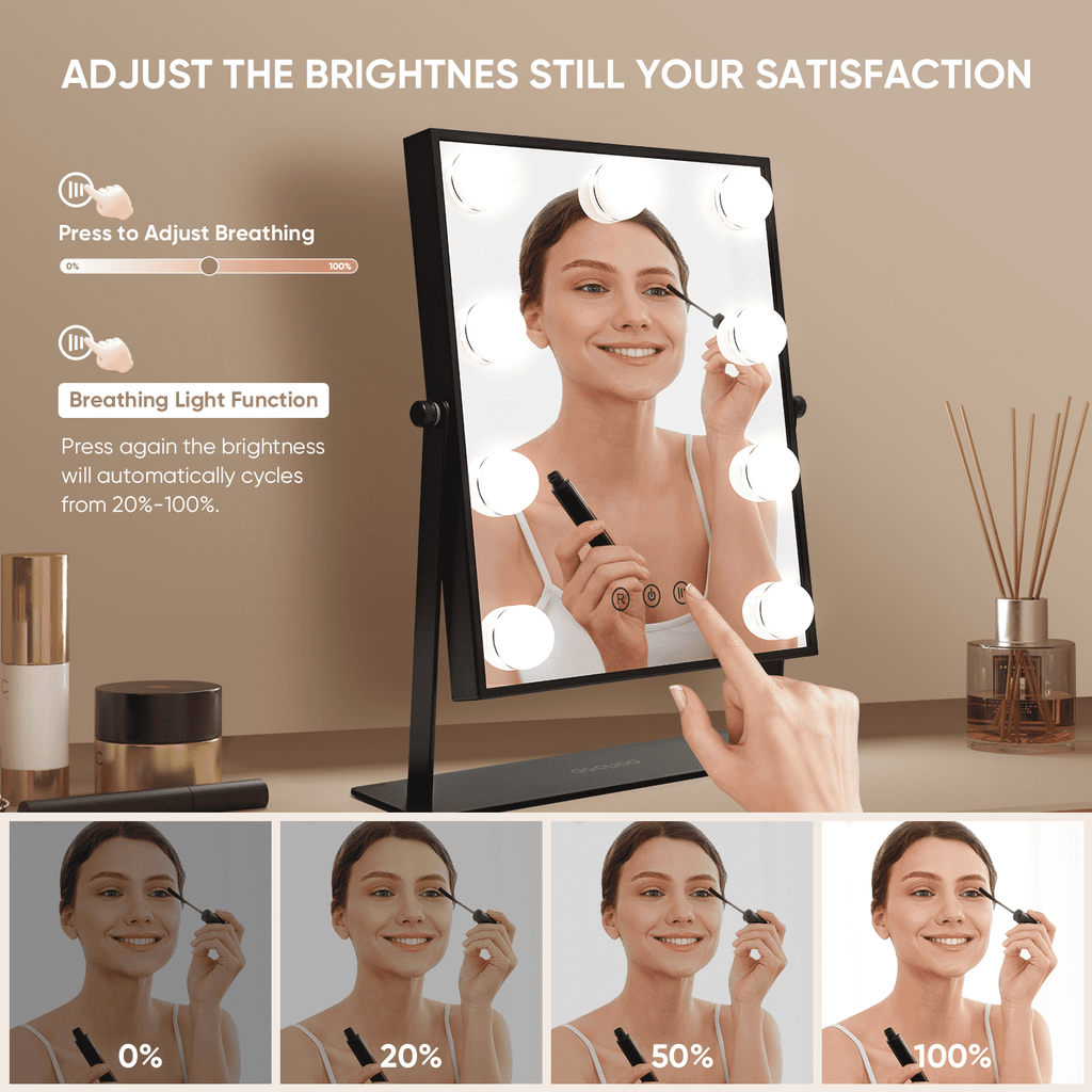 Goolioo Vanity Mirror with Lights, Hollywood Lighted Vanity Makeup Mirror, 10x Magnification, Black