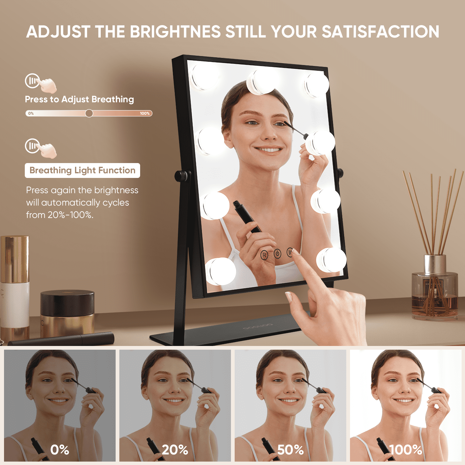 Goolioo Vanity Mirror with Lights, Hollywood Lighted Vanity Makeup Mirror, 10x Magnification, Black