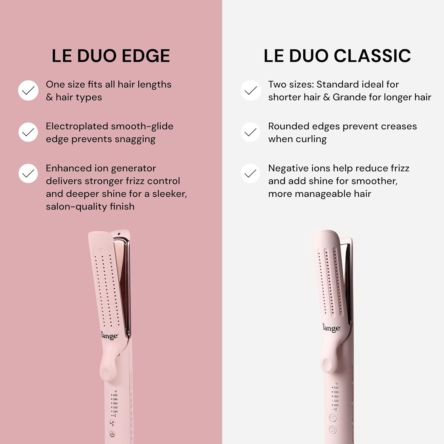 L'ANGE HAIR Le Duo Edge 360° Airflow Titanium Styler Blush | 1” Wide Titanium Plates with Rounded Corners & Softly Beveled Edges (Blush)