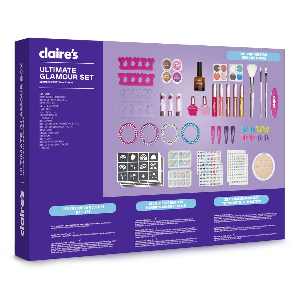 Claire’s® Ultimate Glamour Box Slumber Party Makeover Set, Kids Makeup Kit, Girls Slumber Party, Ages 8+
